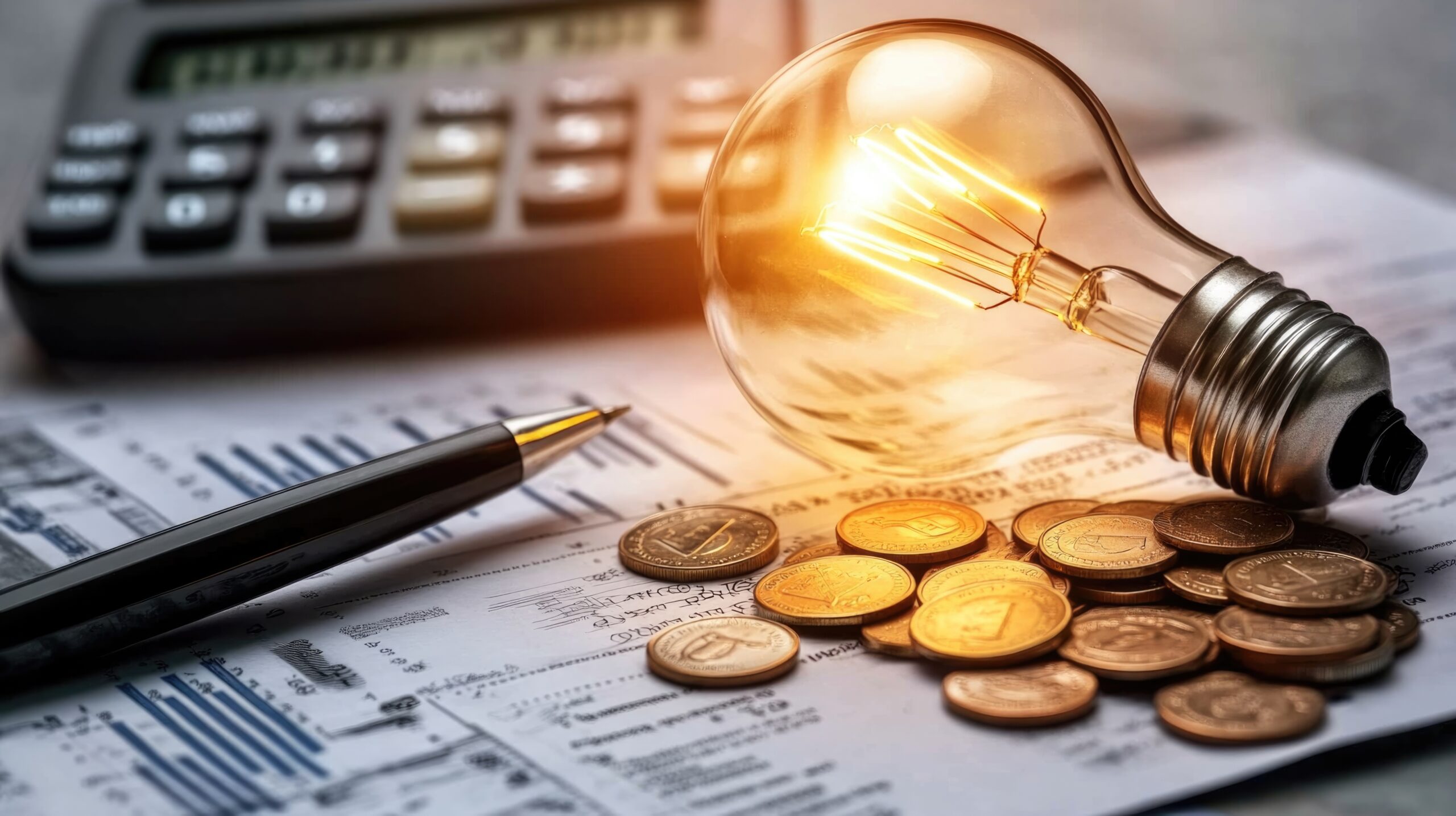 How Climate Change Is Raising the Cost of Living 1 A light bulb, a pen, a calculator and some copper euro cent coins lie on top of an electricity bill